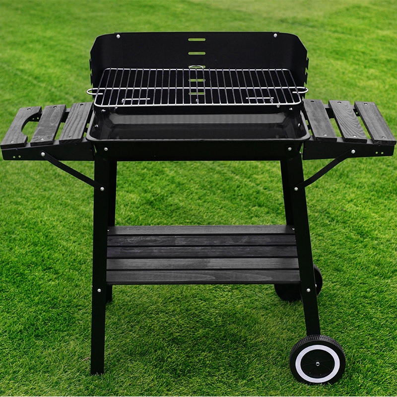 GRILL OGRODOWY WĘGLOWY Z OSŁONĄ I PÓŁKAMI VL06 CZARNY VL06-BLACK