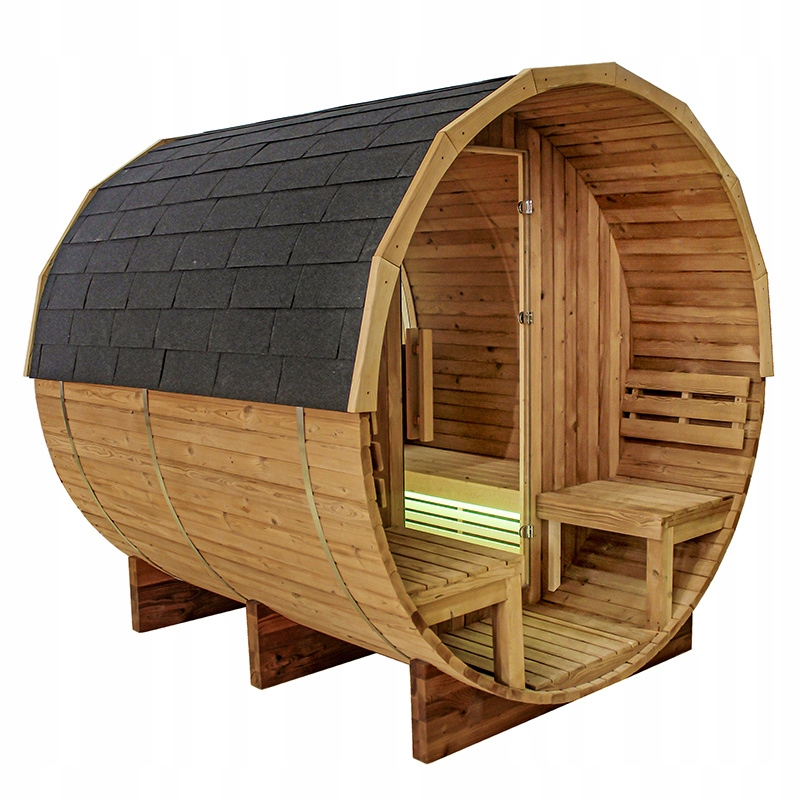 SAUNA OGRODOWA FIŃSKA BECZKA Z PIECEM TROMSO-HG 4-6 OSOBOWA 210x210 CM TROMSO-HG