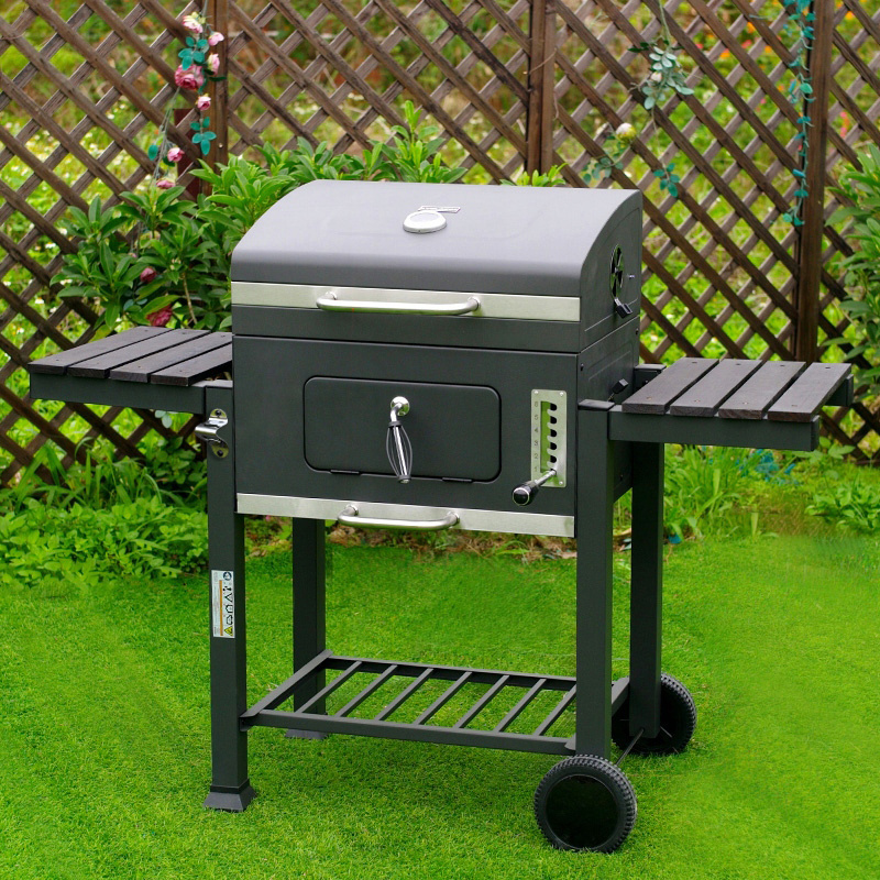 GRILL OGRODOWY WĘGLOWY Z POKRYWĄ I PÓŁKAMI VL13 DUŻY XXL SZARY VL13-GREY