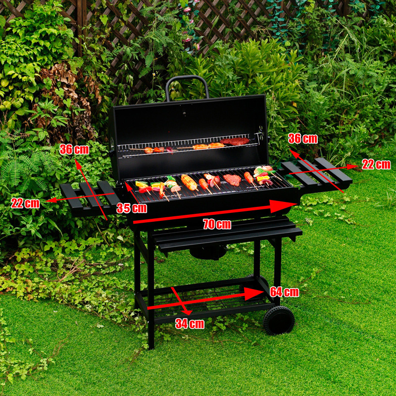 GRILL OGRODOWY WĘGLOWY Z POKRYWĄ I PÓŁKAMI VL09 CZARNY VL09-BLACK