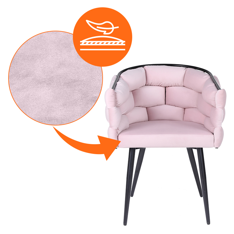 FOTEL KRZESŁO PLECIONE WELUROWE TAPICEROWANE GLAMOUR BORNEO PUDROWY RÓŻ NOGI CZARNE BORNEO-PP-BL