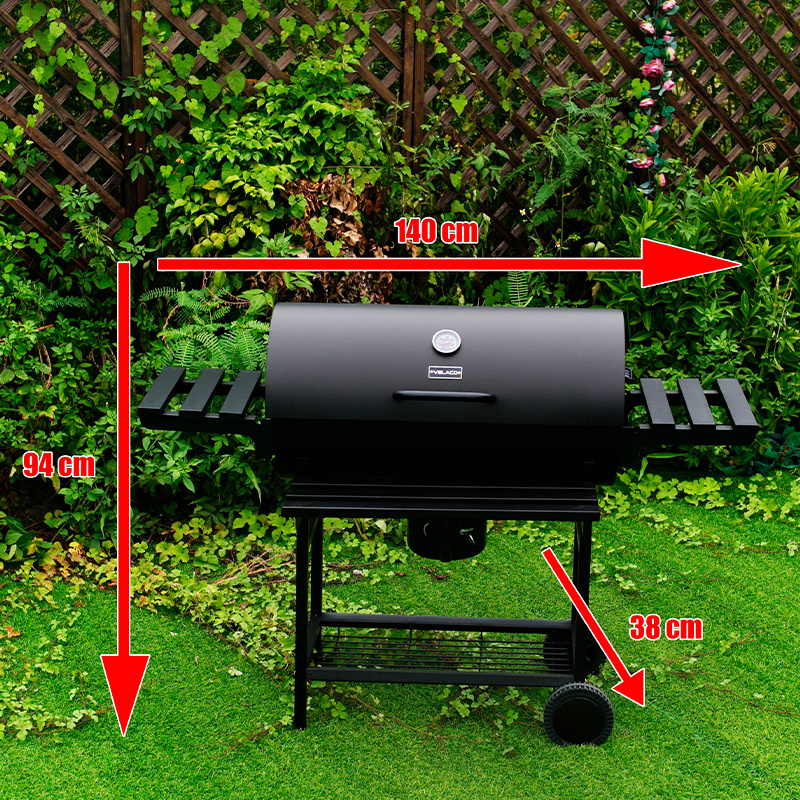GRILL OGRODOWY WĘGLOWY Z POKRYWĄ I PÓŁKAMI VL09 CZARNY VL09-BLACK