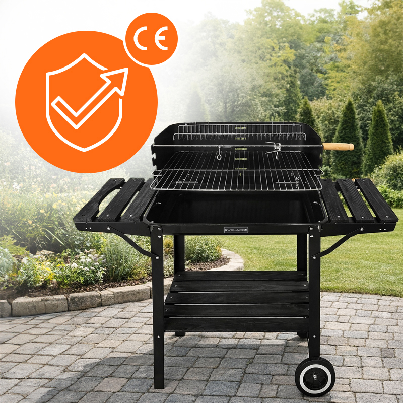 GRILL OGRODOWY WĘGLOWY Z PÓŁKAMI I ROŻNEM VL06-RS CZARNY VL06-RS-BLACK