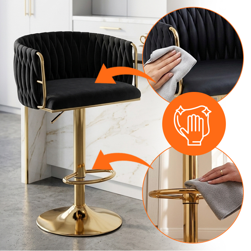 HOKER KRZESŁO BAROWE GLAMOUR SURI CZARNY PODSTAWA ZŁOTA SURI-BL-GL-NEW