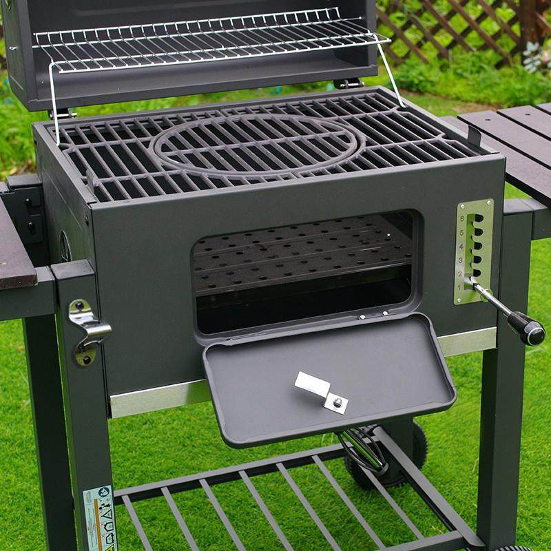 GRILL OGRODOWY WĘGLOWY Z POKRYWĄ I PÓŁKAMI VL13 DUŻY XXL SZARY VL13-GREY