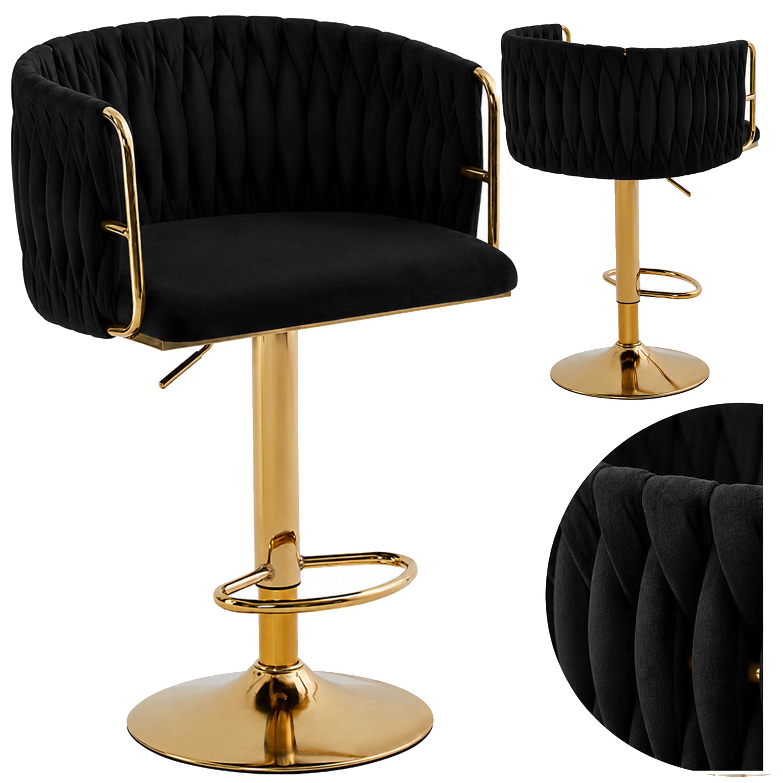 HOKER KRZESŁO BAROWE GLAMOUR SURI CZARNY PODSTAWA ZŁOTA SURI-BL-GL-NEW