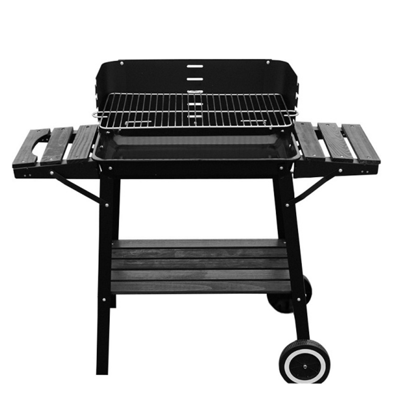 GRILL OGRODOWY WĘGLOWY Z OSŁONĄ I PÓŁKAMI VL06 CZARNY VL06-BLACK