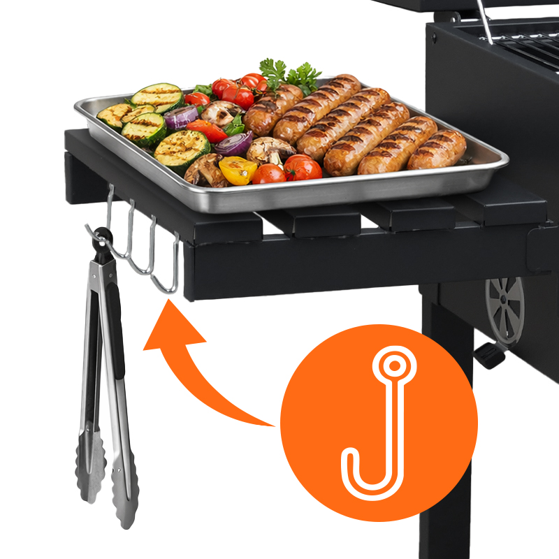 GRILL WĘGLOWY ZAMYKANY OGRODOWY DUŻY Z POKRYWĄ PÓŁKAMI OTWIERACZ POPIELNIK VL17