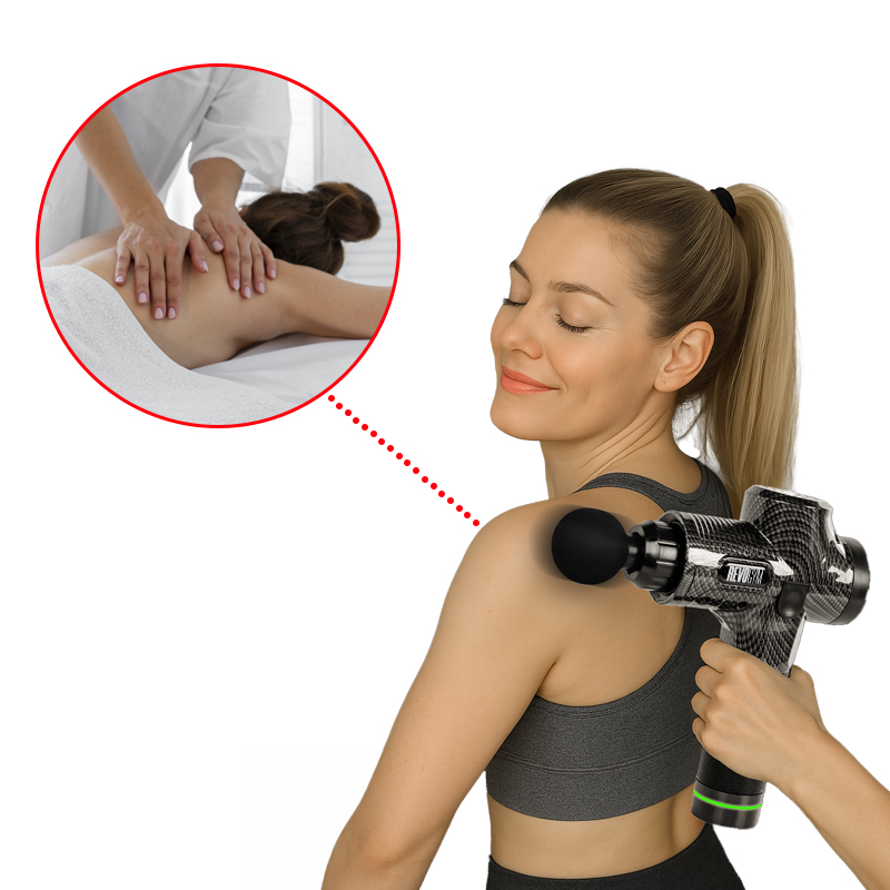 PISTOLET DO MASAŻU MOCNY MASAŻER DO PLECÓW CIAŁA REVOGYM 20W + 8 KOŃCÓWEK TP02
