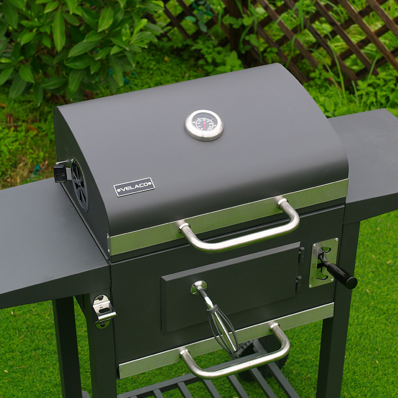 GRILL OGRODOWY WĘGLOWY Z POKRYWĄ I PÓŁKAMI VL14 SZARY VL14-GREY