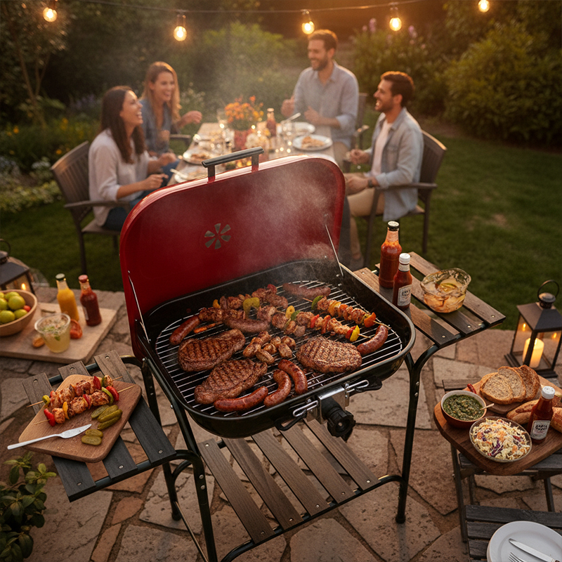 GRILL OGRODOWY WĘGLOWY Z POKRYWĄ VL02 CZERWONO/CZARNY VL02-RED-BLACK