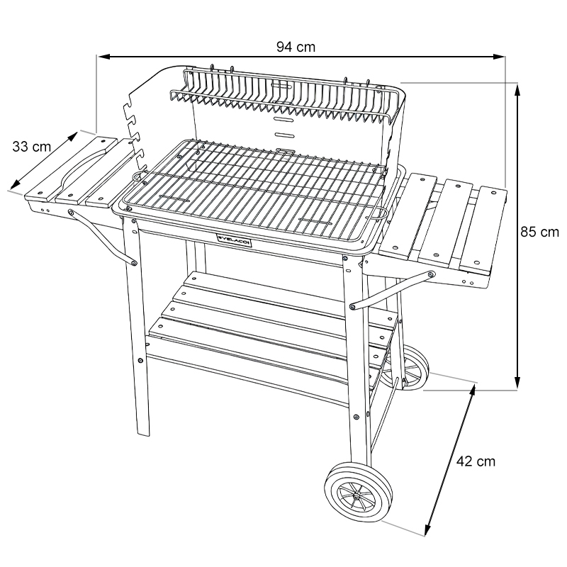 GRILL OGRODOWY WĘGLOWY Z PÓŁKAMI I ROŻNEM VL06-RS CZARNY VL06-RS-BLACK