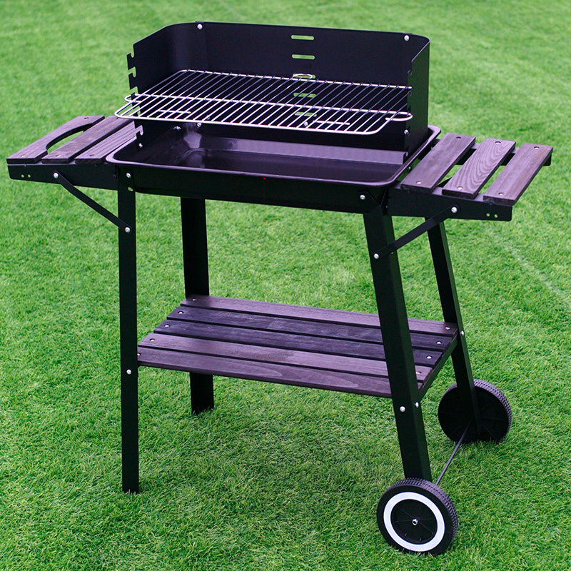 GRILL OGRODOWY WĘGLOWY Z OSŁONĄ I PÓŁKAMI VL06 CZARNY VL06-BLACK