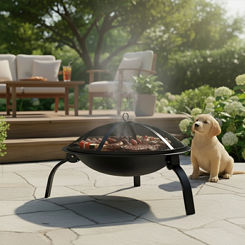 GRILL OGRODOWY WĘGLOWY Z POKRYWĄ VL07 CZARNY VL07-BLACK