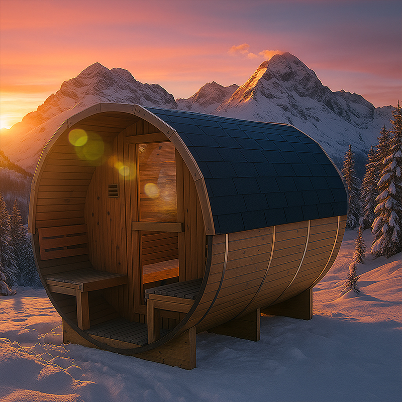 SAUNA OGRODOWA FIŃSKA BECZKA Z PIECEM TROMSO-HG-2 4-6 OSOBOWA 210x210 CM TROMSO-HG TROMSO-HG-2