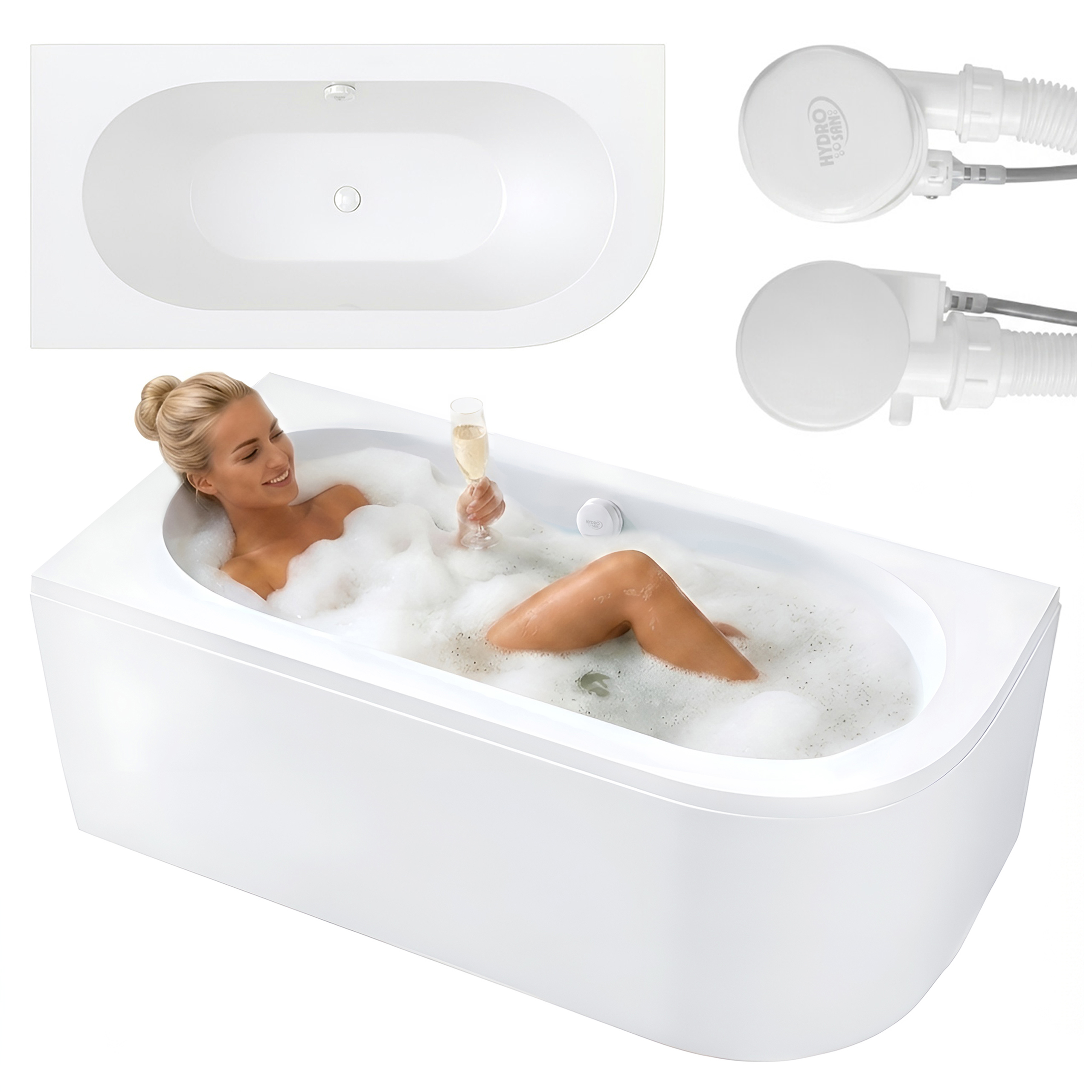 WANNA PRZYŚCIENNA Z OBUDOWĄ EBI LEWA BIAŁA PRZELEW BIAŁY 170x75 CM EBI-170X75-L-P-WH