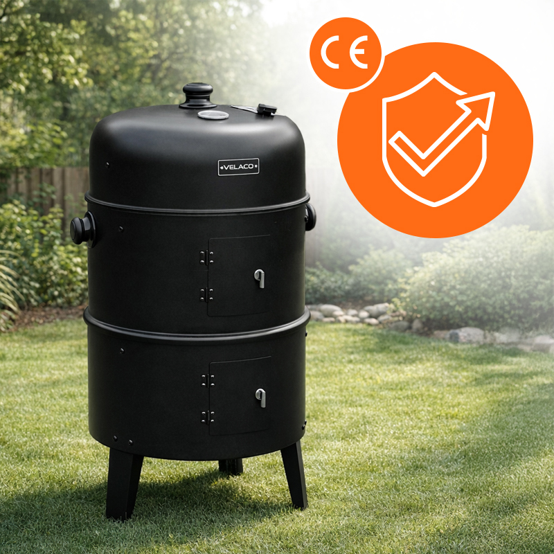 GRILL OGRODOWY WĘGLOWY WĘDZARNIA OGRODOWA Z TERMOMETREM 3W1 VL12 CZARNY VL12-BLACK