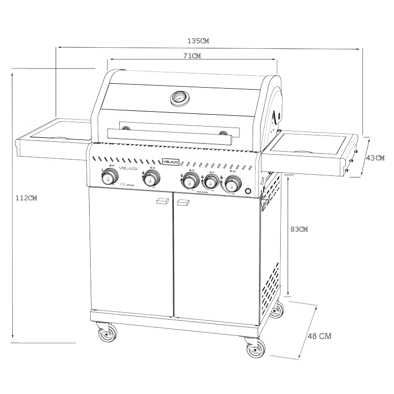 GRILL OGRODOWY GAZOWY Z POKRYWĄ I PÓŁKAMI ZEUS-C CZARNY RUSZT ŻELIWNY ZEUS-C