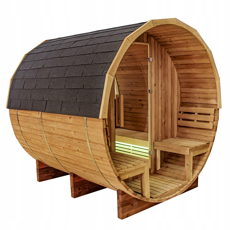 SAUNA OGRODOWA FIŃSKA BECZKA Z PIECEM TROMSO 4-6 OSOBOWA 210x210 CM TROMSO
