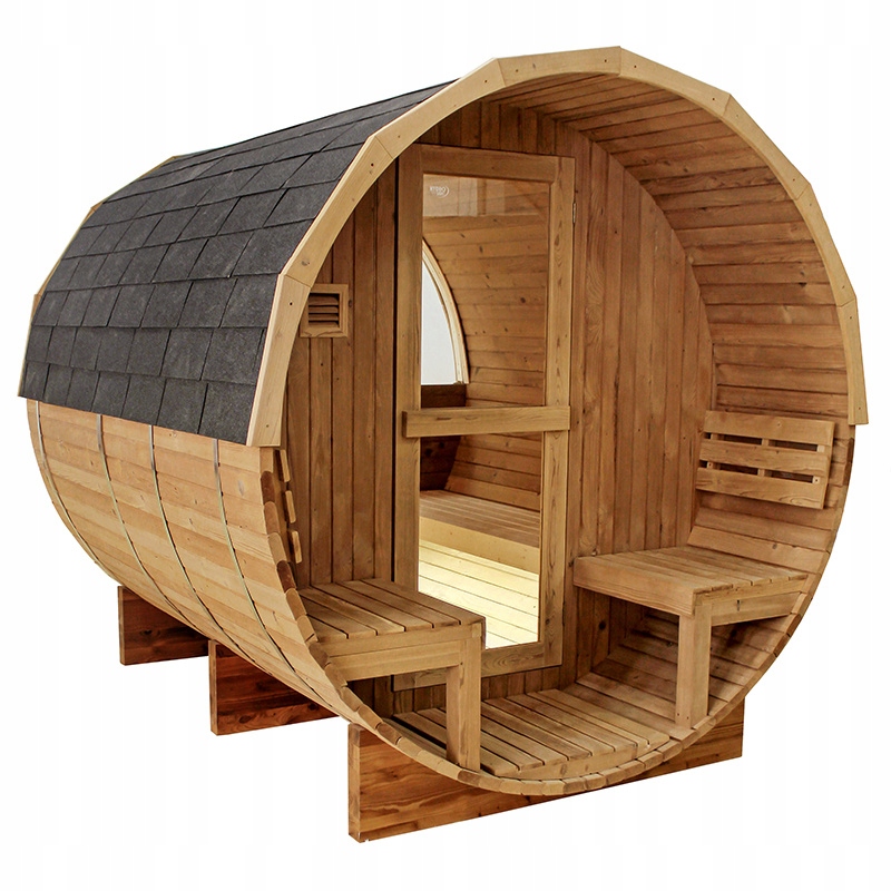 SAUNA OGRODOWA FIŃSKA BECZKA Z PIECEM ASKER-HG 4-6 OSOBOWA 210x240 CM ASKER-HG