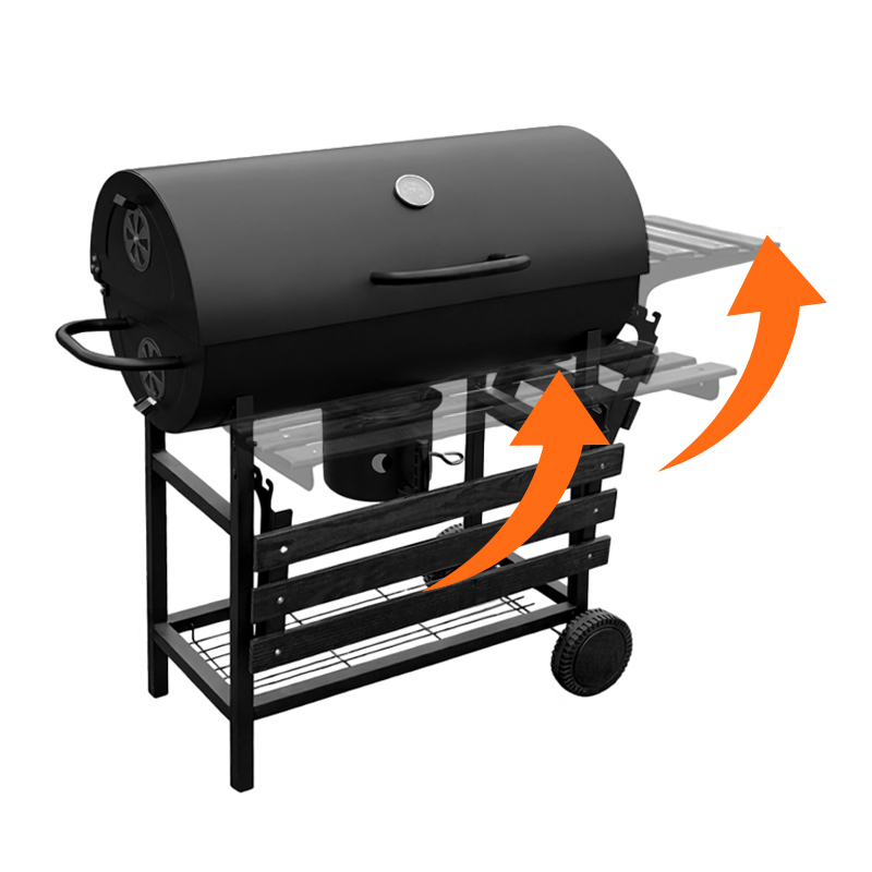 GRILL OGRODOWY WĘGLOWY Z POKRYWĄ I PÓŁKAMI VL03 CZARNY VL03-BLACK