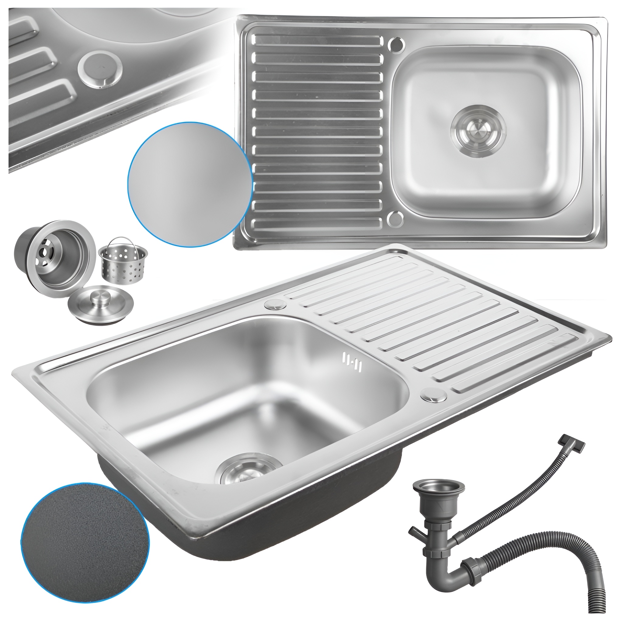 ZLEWOZMYWAK JEDNOKOMOROWY STALOWY 80x50 CM INOX ZLEW KUCHENNY HAKON 2 GATUNEK ZES-HAKON-CH-80X50