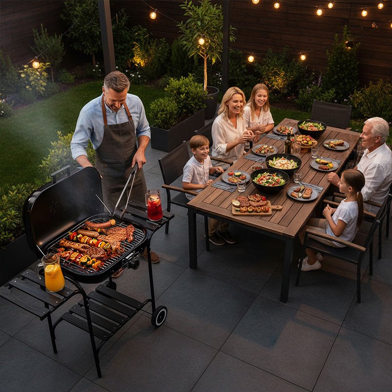GRILL OGRODOWY WĘGLOWY Z POKRYWĄ VL02 CZARNY VL02-BLACK