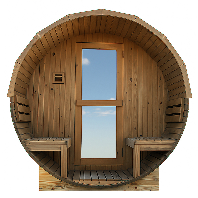 SAUNA OGRODOWA FIŃSKA BECZKA Z PIECEM TROMSO-HG-2 4-6 OSOBOWA 210x210 CM TROMSO-HG TROMSO-HG-2
