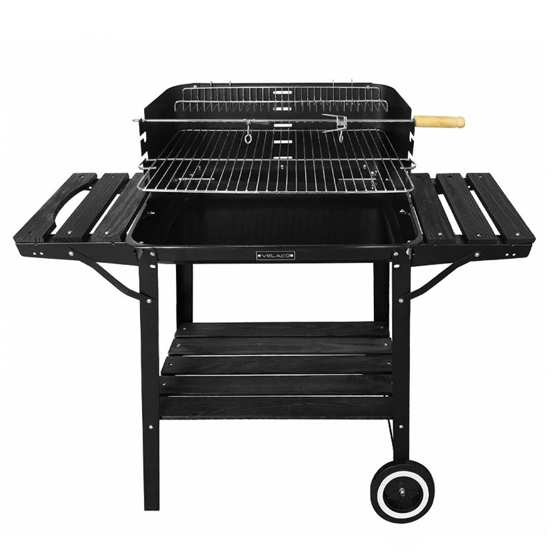 GRILL OGRODOWY WĘGLOWY Z PÓŁKAMI I ROŻNEM VL06-RS CZARNY VL06-RS-BLACK