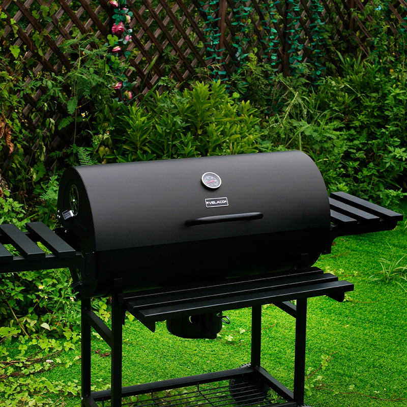 GRILL OGRODOWY WĘGLOWY Z POKRYWĄ I PÓŁKAMI VL09 CZARNY VL09-BLACK