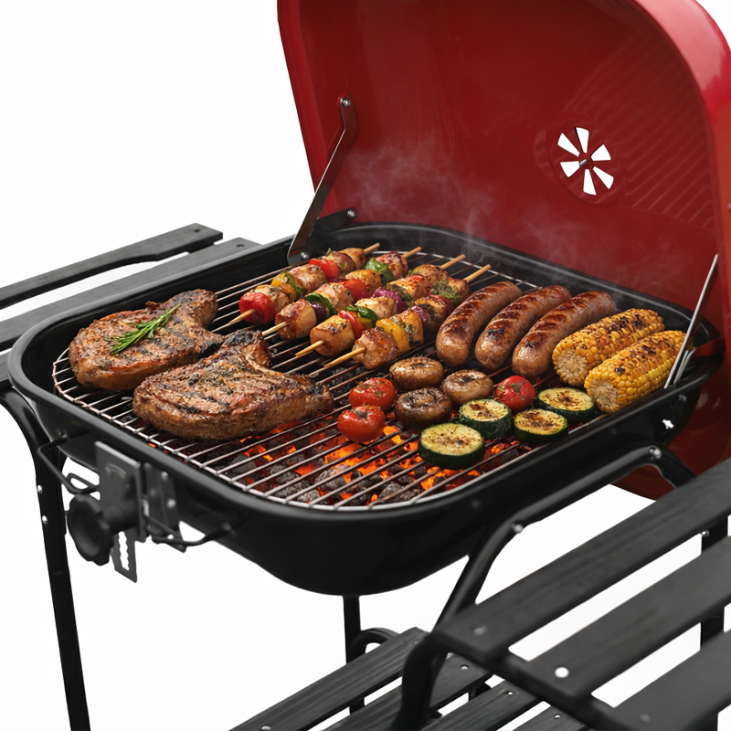 GRILL OGRODOWY WĘGLOWY Z POKRYWĄ VL02 CZERWONO/CZARNY VL02-RED-BLACK