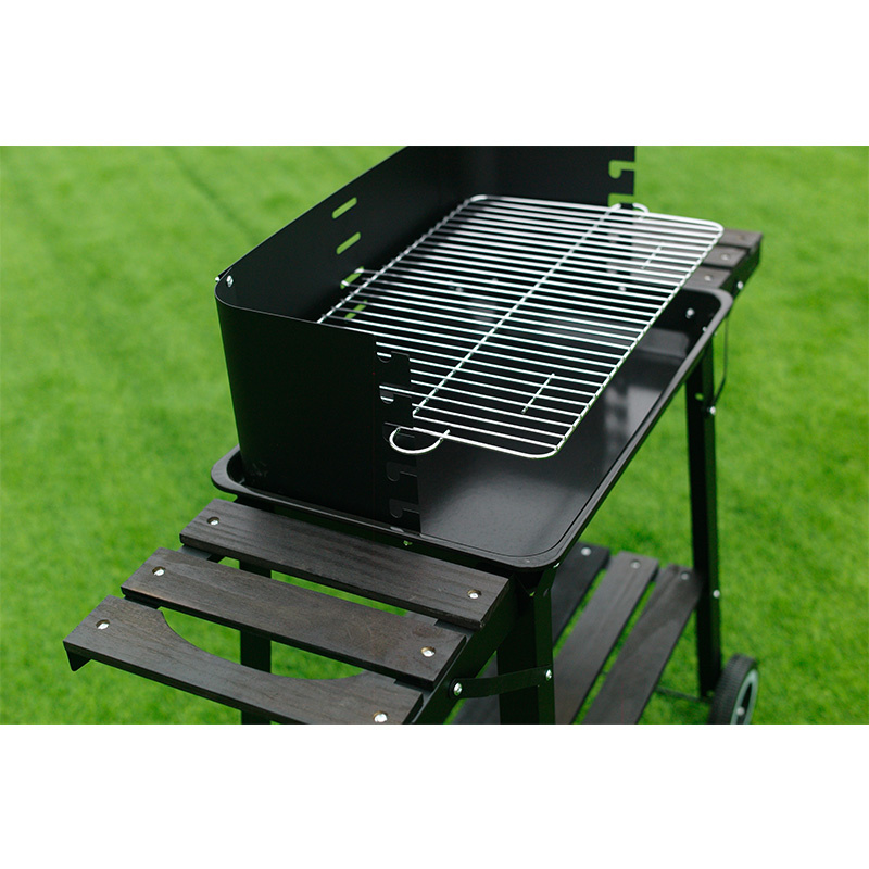 GRILL OGRODOWY WĘGLOWY Z OSŁONĄ I PÓŁKAMI VL06 CZARNY VL06-BLACK