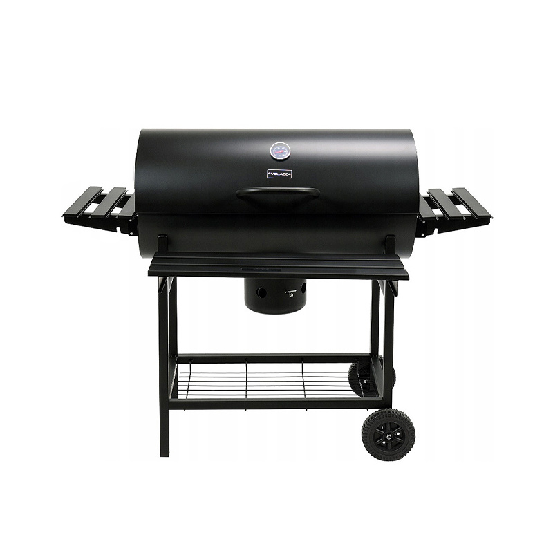 GRILL OGRODOWY WĘGLOWY Z POKRYWĄ I PÓŁKAMI VL09 CZARNY VL09-BLACK