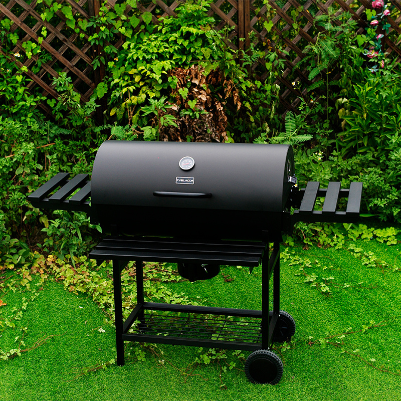 GRILL OGRODOWY WĘGLOWY Z POKRYWĄ I PÓŁKAMI VL09 CZARNY VL09-BLACK
