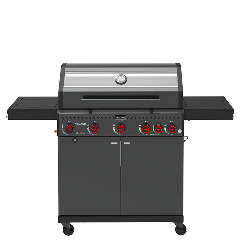 ZESTAW GRILL OGRODOWY GAZOWY Z POKRYWĄ I PÓŁKAMI ZEUS-D CZARNY RUSZT ŻELIWNY ZEUS-D