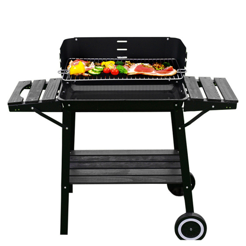 GRILL OGRODOWY WĘGLOWY Z OSŁONĄ I PÓŁKAMI VL06 CZARNY VL06-BLACK