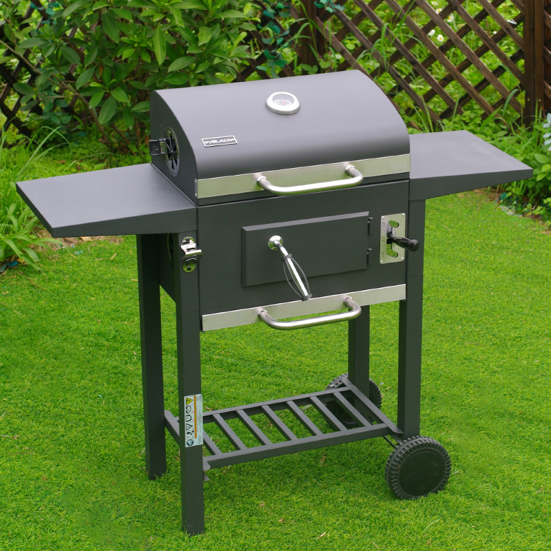 GRILL OGRODOWY WĘGLOWY Z POKRYWĄ I PÓŁKAMI VL14 SZARY VL14-GREY