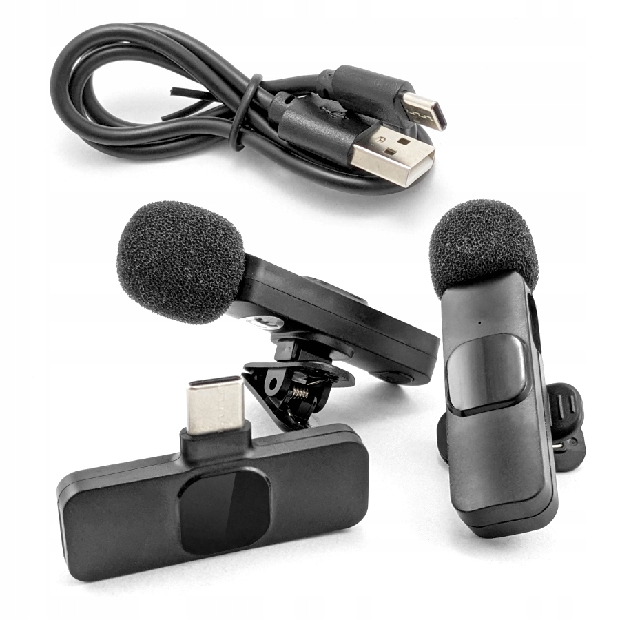 2x Mikrofon Bezprzewodowy Krawatowy USB-C Klips Android Streaming Live Vlog