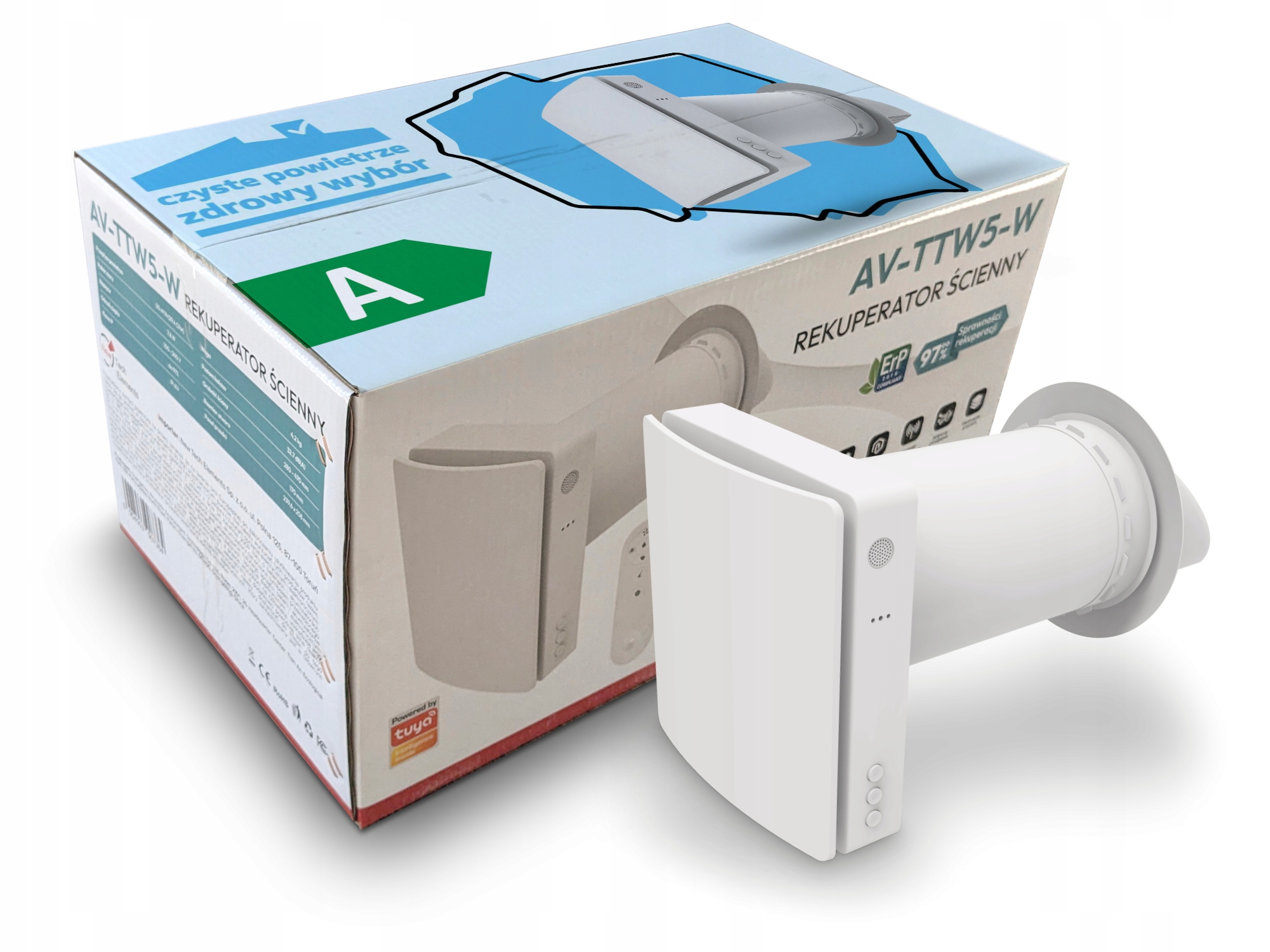 Rekuperator Ścienny WiFi Tuya Pilot Filtr 60 m3/h Wentylator 3 Prędkości