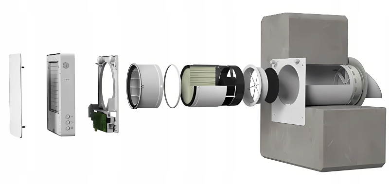 Rekuperator Ścienny WiFi Tuya Pilot Filtr 60 m3/h Wentylator 3 Prędkości