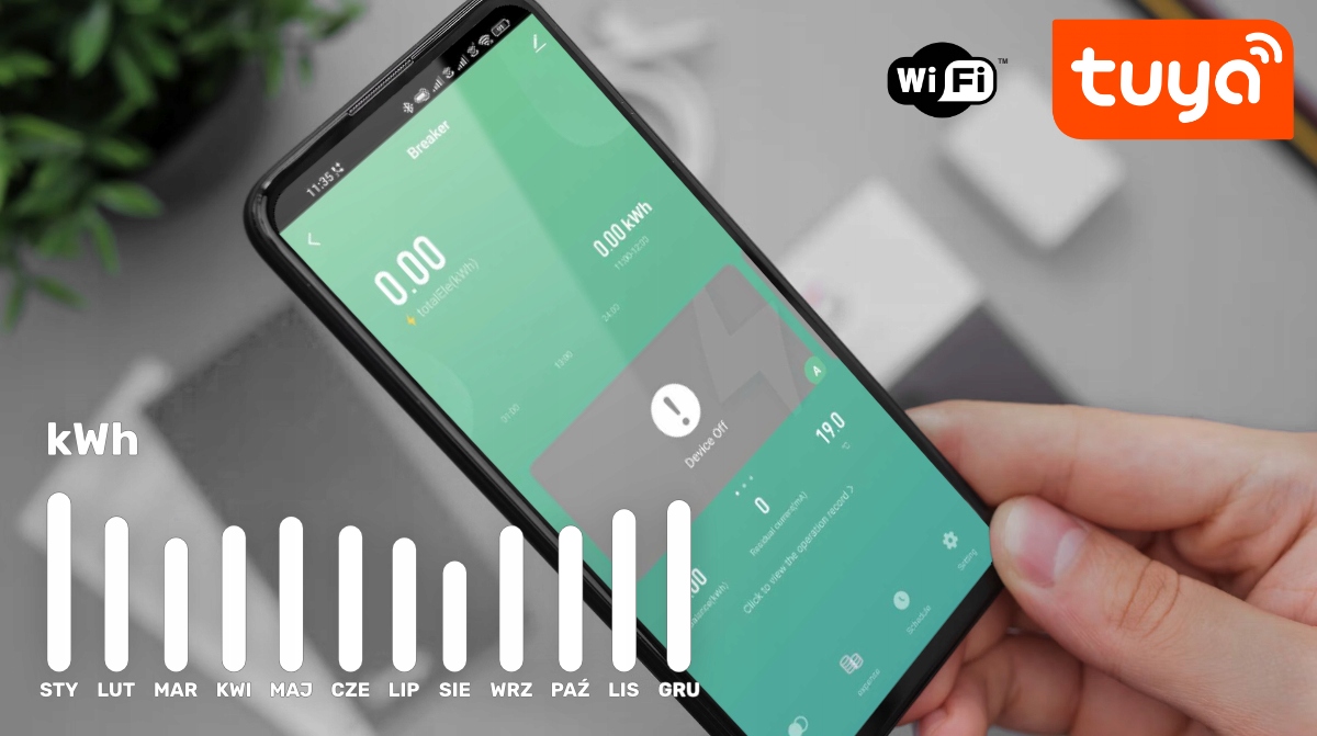 Bezpiecznik 3 Fazy Wyłącznik WiFi 4P Tuya 63A 6KV Pomiar Energii Antena