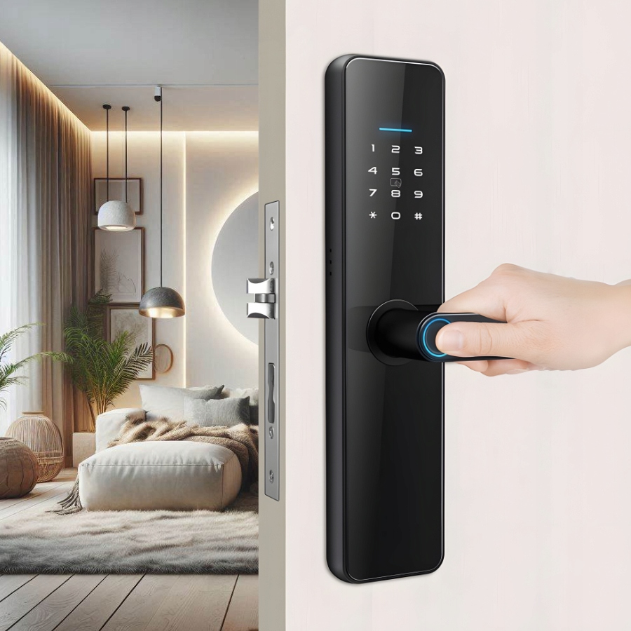 Inteligentna Klamka Tuya WiFi Wkładka Zamka Szyfr Kod RFID Odcisk Palca