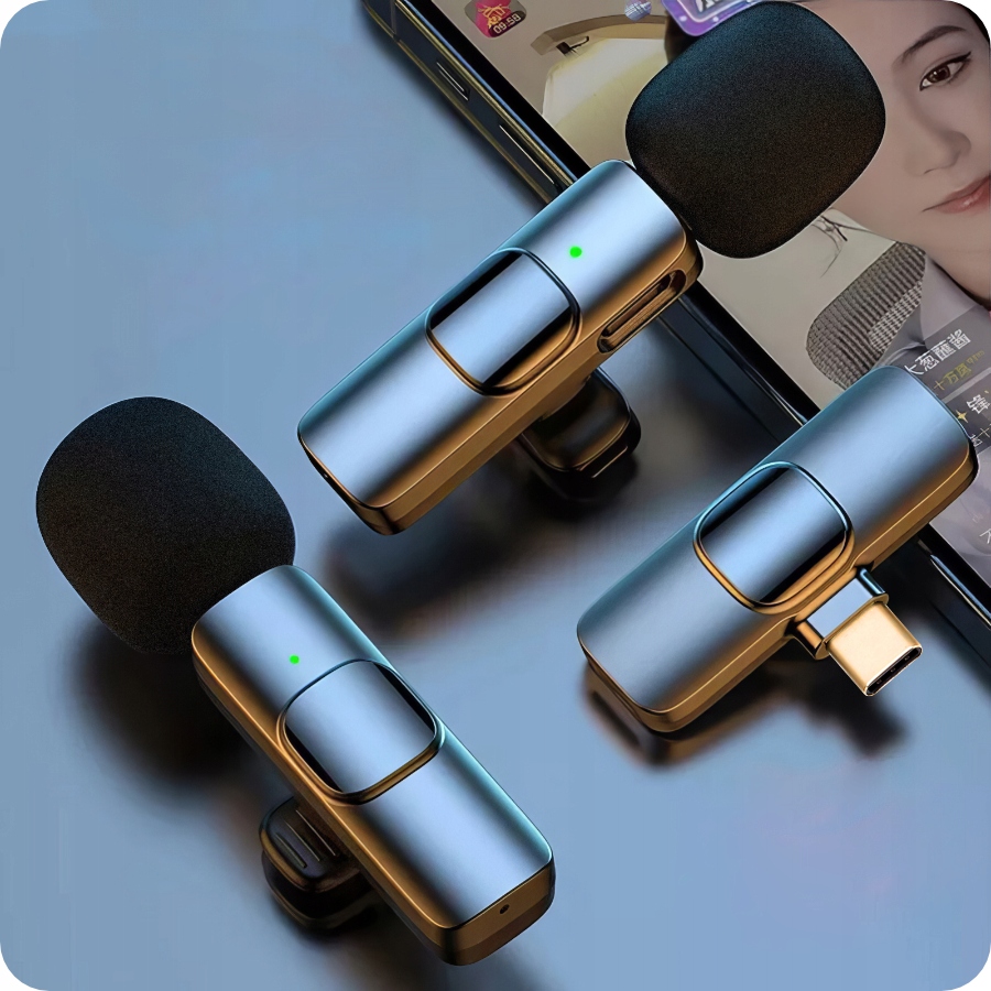 2x Mikrofon Bezprzewodowy Krawatowy USB-C Klips Android Streaming Live Vlog