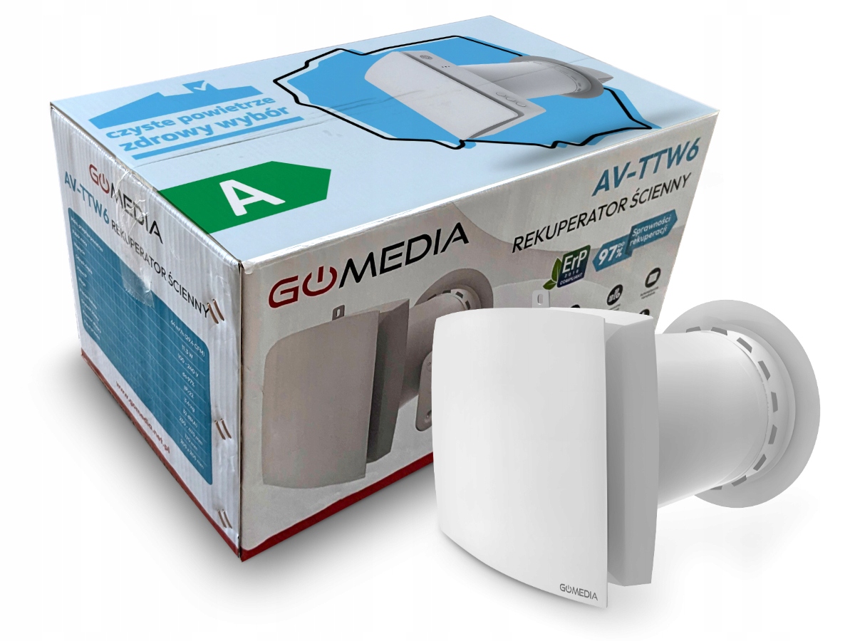 Rekuperator Ścienny Pilot Filtr F3 50 m3/h Wentylator 3 Prędkości Klasa A