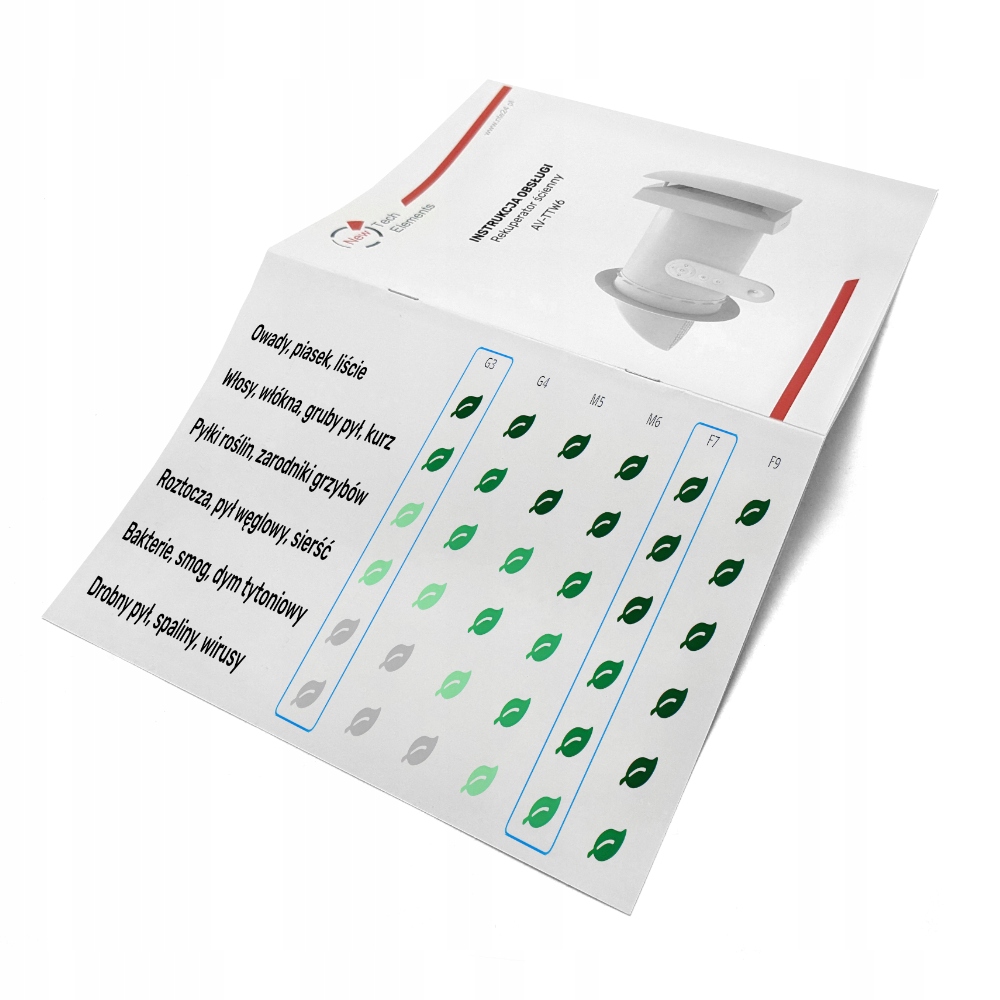 Rekuperator Ścienny Pilot Filtr F3 50 m3/h Wentylator 3 Prędkości Klasa A