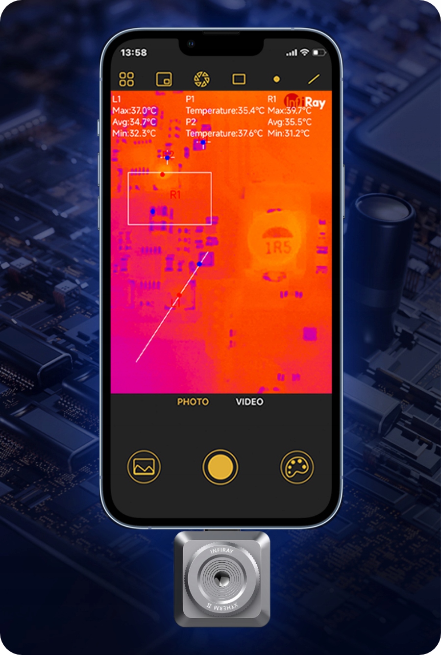 Kamera Termowizyjna InfiRay Xtherm T2L Statyw Laser Aplikacja Android USB C
