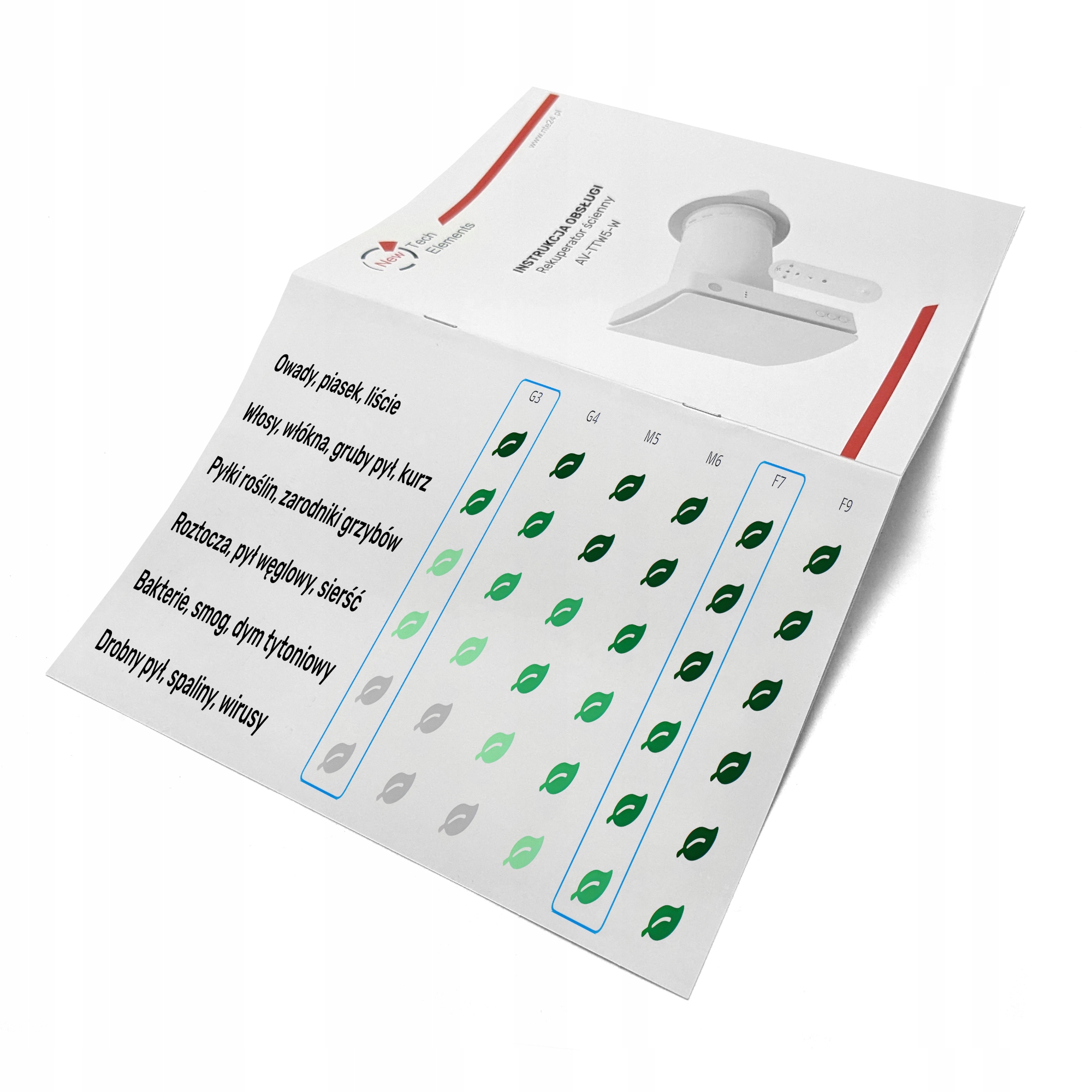 Rekuperator Ścienny WiFi Tuya Pilot Filtr 60 m3/h Wentylator 3 Prędkości