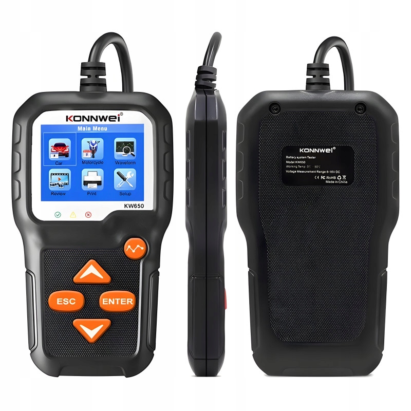 Tester Akumulatorów Konnwei KW650 LCD Miernik Cyfrowy 6V 12V Polskie Menu