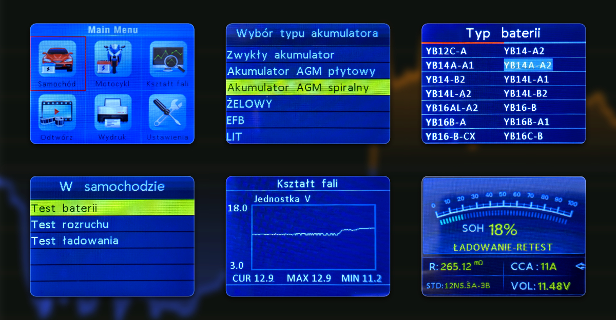Tester Akumulatorów Konnwei KW650 LCD Miernik Cyfrowy 6V 12V Polskie Menu