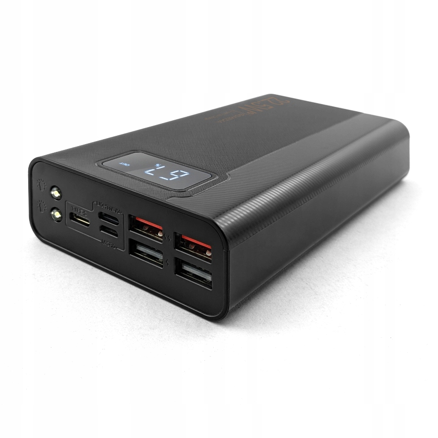 Szybki Powerbank 10000mAh 3A 22W PD 4x USB-A USB-C Apple Lightning Latarka